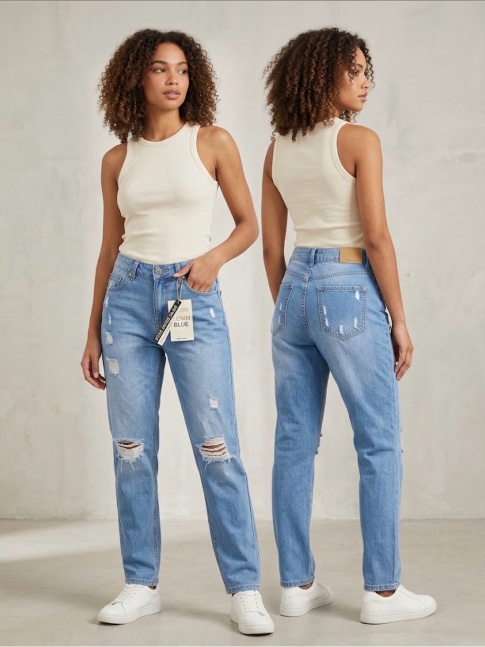 stradivarius Light Blue Distressed Boyfriend Jeans
